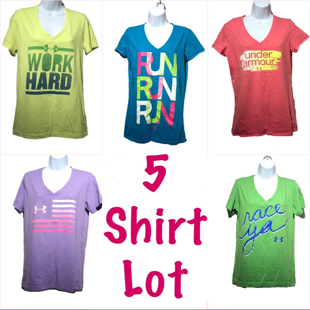 Under Armour sz M 5 Shirt Lot Heat Gear Cotton